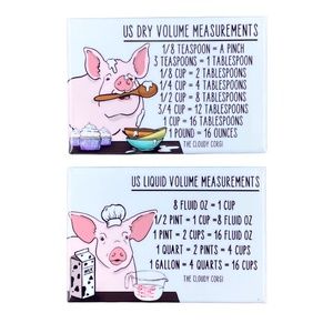 Pig Measuring Chart Magnet Set Kitchen Baking Cooking Guide and Gift